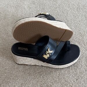 Michael Kors Black and Gold Wedge Sandals
